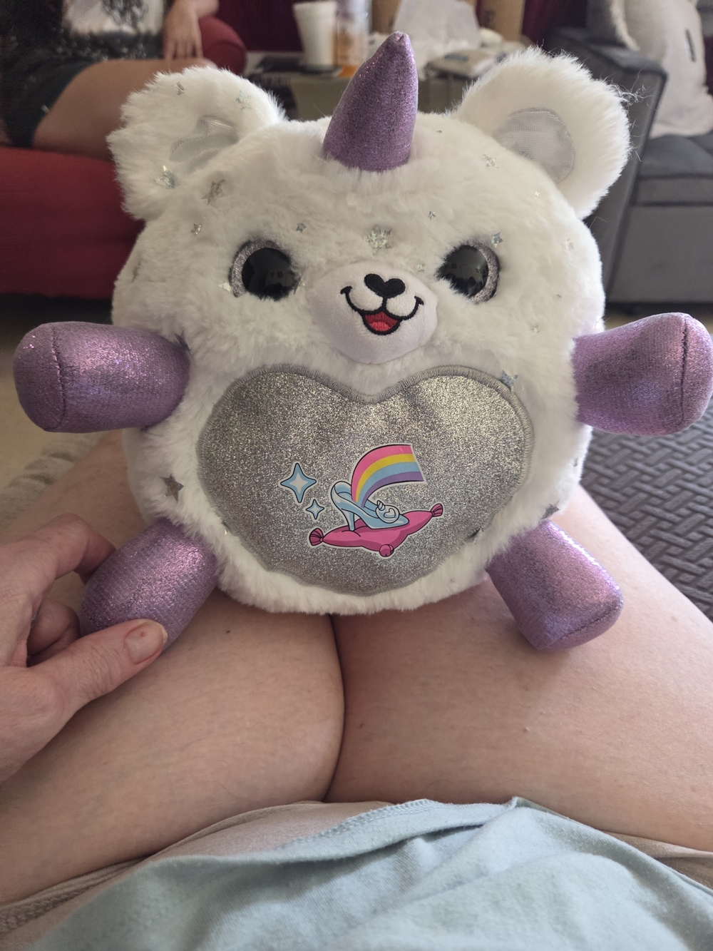 White Unicorn Bear Plush with Purple Sparkle Accents